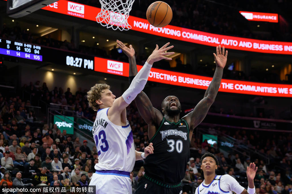 乔治关键三分,马尔卡宁47分助爵士双加时险胜公牛